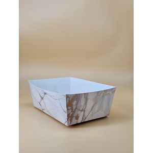 100x XL Luxe kartonnen frietbak wit marmer goud - 165x105x60 snackbak - serveerschaal - patat - familiebak - barbecue - picknick - verjaardag - feest - koekjes - feestdagen - kerst - oud en nieuw -pasen - camping - tuin - chocolade - versiering