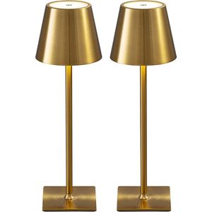2 Stuks - Oplaadbare Tafellamp - Dimbaar - Aluminium - Bureaulamp - Waterdicht - 38CM - Goud