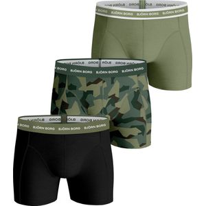 Björn Borg Cotton Stretch Boxershort Heren - Groen/Zwart - 3 stuks - Heren onderbroeken - Boxer - Maat L