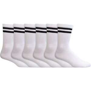 Crew Socks | Dunne sportsokken | Versterkte hak en teen | Kleur: Wit met zwarte streep | Maat: 36-41 / 42-47 | Aantal: 6 paar