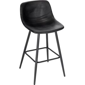 Kunstlederen barkruk - ergonomische vorm - met rugsteun - stevig & stijlvol - geschikt voor keuken of bar - modern zwart