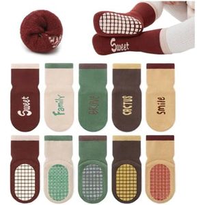 5 paar dikke antislip katoenen babysokken, warme wintersokken, geschikt voor jongens en meisjes, geschikt voor kinderen van 1-3 jaar