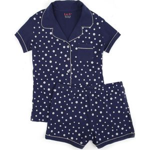 La V shortama met stippenprint Donkerblauw 116-122