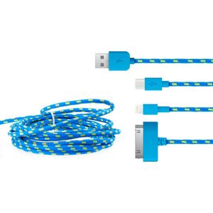 3 in 1 Kabel - Micro-USB, 30-Pin, Lightning - 20cm lang - Blauw