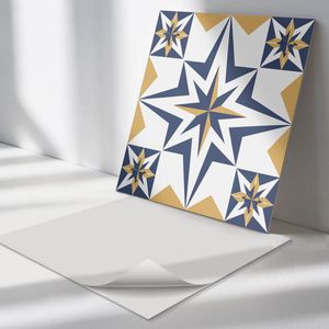 Wallfluent Vinyl Wandpaneel - Geometrische sterren in vierkanten Zelfklevende Wandbekleding - 50 cm x 50 cm - Marine Vinyl Wandpaneel - 4 stuks - Vierkant Wandbekleding Vinyl - Texturen Wandpaneel - Wandpaneel PVC - Wandpaneel Keuken en Badkamer