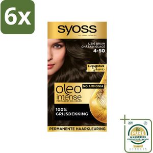 SYOSS - Oleo Intense 4-50 - Haarverf - Permanente Haarkleuring - Ijzig Bruin - Langdurige Kleur - Voordeelverpakking - 6 stuks - Ijzige bruintint - Ammoniakvrij
