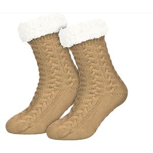 Warme wintersokken met teddy voering en anti slip kleur Curry