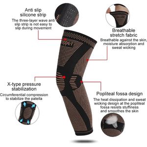 S 38- 44 cm Volledige Beencompressiemouw 60%Koperen Kniemouwen, Antislip Compressiekousen GEÏNFUSEERDE TECHNOLOOGE- Comfortabel, Ademend, Hoog Elastisch, Houdt uw Been Warm - Helpt Bloedcirculatie te Verhogen - Ondersteuning Dij, Knie, Kuit, Artritis