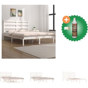 vidaXL Klassiek Houten Bedframe - 205.5 x 205.5 x 100 cm - Massief Grenenhout - Wit - Bed - Inclusief Houtreiniger en verfrisser