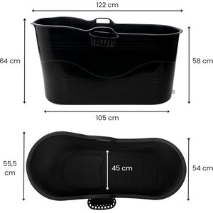 Bath Tub XL for Adults – Industrial Home Comfort Ice Bath & Recovery Tub – 135L Polypropylene Free-Standing Spa Tub with Drain Hose, Tap, Bath Tray & Protective Cover – Indoor & Outdoor Use – Black