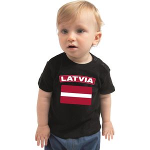 Latvia baby shirt met vlag zwart jongens en meisjes - Kraamcadeau - Babykleding - Letland landen t-shirt 74