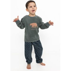 Outfitter - Jongens Pyjama - Fleece - Bear - Donkergroen - Maat 116