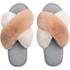 Fuzzy Sloffen - Multi - Maat 36-37 - Pantoffels Dames - Slippers - Cadeau