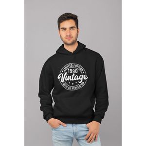 1990 Jaar Zwart Hoodie Heren - Maat M - Aged Vintage - Verjaardag Cadeau Mannen - Limited Edition