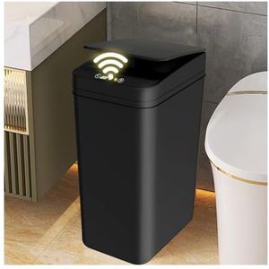 Vuilnisemmer – 12 Liter – Automatische Vuilnisemmer met Slimme Sensor – Smal met Deksel – Contactloze Vuilnisemmer voor Keuken – Badkamer – Badkamer of Kantoor (zwart)