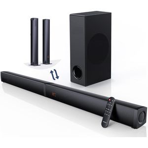 Surround set - 180W Soundbar 2-in-1 afneembare soundbar voor tv 2.1-kanaals soundbar met subwoofer 5 EQ-modi Hoge - en basaanpassing (ARC-kabel) Optisch/BT 5.0/AUX, 12L diepe bas voor thuisbioscoop - 37 inch