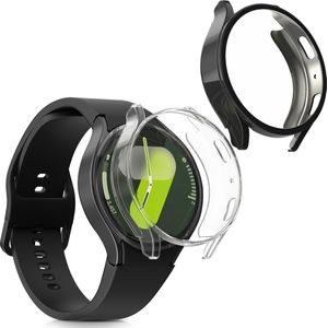 kwmobile 2x smartwatch hoes geschikt voor Samsung Galaxy Watch 7 44mm hoesje - Siliconen sporthorloge cover - Activity tracker case in transparant / zwart