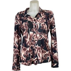 Ann Gissy Blouse - Donkerrood Patroon - Licht en Kreukvrij! - In 5 maten (S)