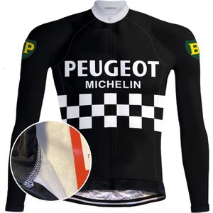Retro Winter Wielerjack (fleece) Peugeot Zwart/Wit - RedTed - M