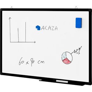 ACAZA magnetisch Whiteboard 60 x 90cm met zwarte Rand - Planbord / Schoolbord inclusief uitwisbare stift, wisser en goot