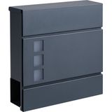 HÜSQ Brievenbus voor Wand of Muur, met Slot, Doorkijk Vensters en Krantenvak - Wandbrievenbus in metaal - Antraciet Grijs