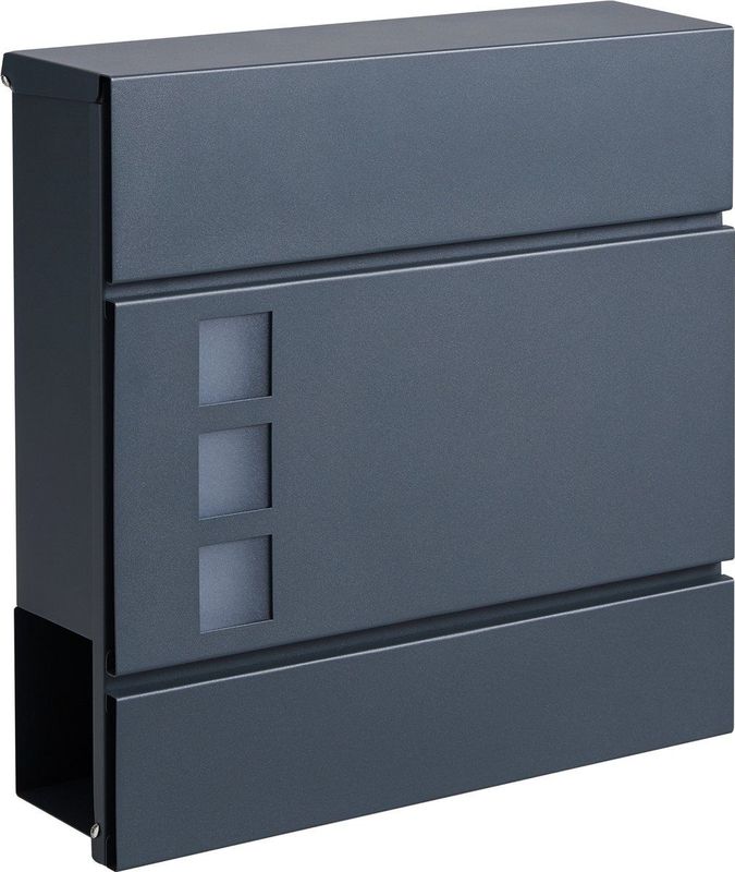 HÜSQ Brievenbus voor Wand of Muur, met Slot, Doorkijk Vensters en Krantenvak - Wandbrievenbus in metaal - Antraciet Grijs