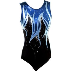 Fairysports Turnpakje Moondust maat 104-110 meisjes gympakje donkerblauw lichtblauw zwart met zilveren steentjes