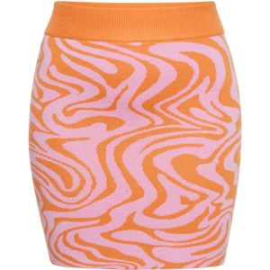 Mymo - Rock - Roze Oranje - Dames - Gebreide Minirok met Hoge Taille