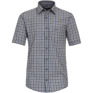 CASA MODA - Sport Casual Fit Overhemd - Korte Mouw - Blauw met Beige en Wit Geruit - Strijkvriendelijk