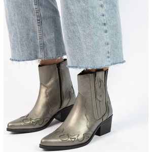 Manfield - Dames - Goudkleurige metallic leren cowboy laarzen - Maat 36