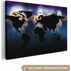 Canvas Wereldkaart - 150x100 - Wanddecoratie Wereldkaart - Zwart - Graffiti