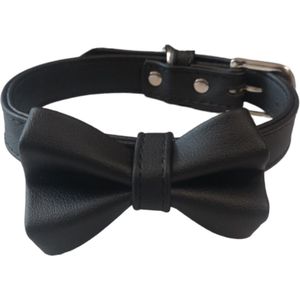 Nobleza Zwarte hondenhalsband met strik - Halsband hond - Puppyhalsband - Gesp hondenhalsband - PU Leder halsband - Zwart - L