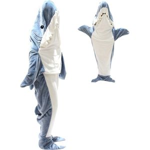 Hoodie Deken Met Mouwen - Fleece Blanket - Dames - Heren - Kinderen - Plaid - Knuffeldeken - Onesie - Extra Zacht & Warm - Haai - Maat M