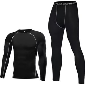 E-shop4u® - Mannen Fleece Ski Thermisch Ondergoed Set - Wintersport - Onderkledng - Stretch - Winter Warm Kompres Lange - Onderbroek Shirt & Tops Bottom pak - Warmte - XL - Zwart 2