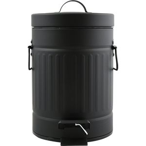 MSV Prullenbak/pedaalemmer - Industrial - metaal - zwart - 3L - 17 x 26 cm - Badkamer/toilet