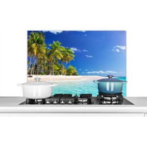 Spatscherm keuken 80x55 cm - Kookplaat achterwand Strand - Zee - Palmboom - Zon - Zomer - Muurbeschermer - Spatwand fornuis - Hoogwaardig aluminium