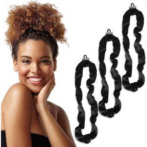 Verstelbare zijden haarelastiekjes - Extra grote satijnen haarelastiekjes voor vrouwen en meisjes - Zwart satijn - Antislip haarband - Paardenstaarthouder - Set van 3 stuks