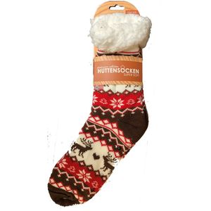 Huissokken - Extra warm en zacht - ABS en anti slip - One Size (35-42) - Rendier Bruin - Sint - Kerst - Cadeau