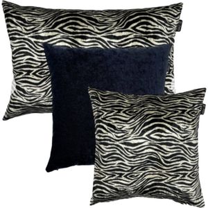 Zippi Design Zebra Art Sierkussen SET 40x60 cm groot, 2 maal 45x45 cm kleur zwart en zwart wit zebra motief