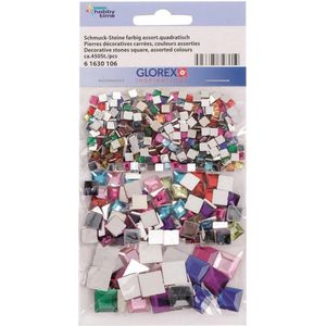 450x Gekleurde vierkante plak/strass steentjes - 4, 8 en 10 mm - Hobby/knutselmateriaal - Strass steentjes - Glimmende plak steentjes/diamantjes