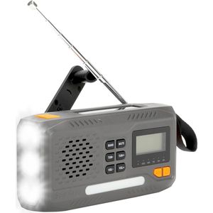 Enzo Lucci® Noodradio Solar Opwindbaar en Batterij – Draagbare Survival Radio – 4500 mAh – Noodpakket – Bluetooth speaker - DAB+/FM - Grijs