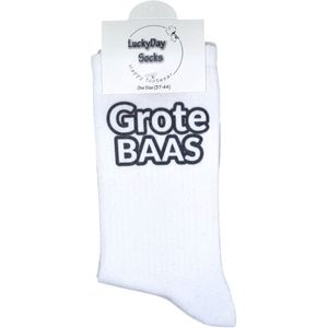 Grote Baas Sokken - Cadeau voor man vrouw - Boss sokken - Chef - vrolijke sokken - witte sokken - tennis sokken - sport sokken - valentijns cadeau - sokken met tekst - aparte sokken - grappige sokken - Sokken waar je vrolijk van wordt - maat 37-44