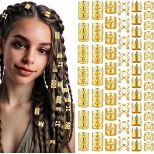 Verstelbare gouden haarmanchetten - 120 stuks | Haarsieraadringen voor dreadlocks en vlechten - Haaraccessoires voor feestelijke kapsels