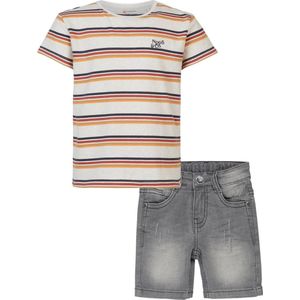 Noppies - Koko Noko - Kledingset - 2delig - Short jeans blauw - Shirt Rowley Oatmeal Melange - Maat 110