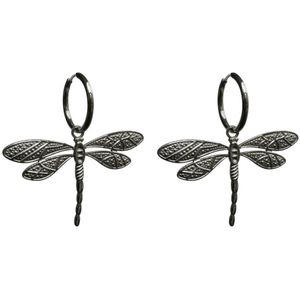 FlowJewels - oorbellen - libelle - dragonfly - stainless steel - zilver kleurig