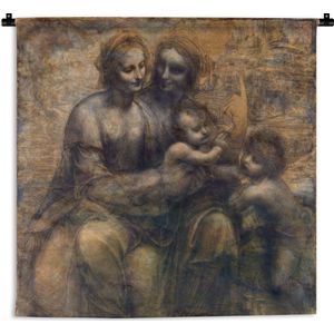 Wandkleed Da Vinci - Maria met kind en Sint-Anna - Leonardo da Vinci Wandkleed katoen 150x150 cm - Wandtapijt met foto