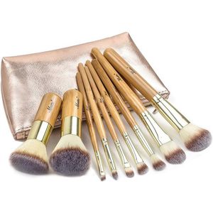9-delige bamboe make-up kwasten set met reistas