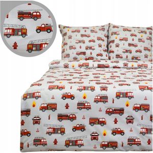 Kinderbeddengoed 140x200cm Brandweer Grijs Katoen 3-delig