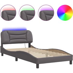 vidaXL - Bedframe - met - LED-verlichting - kunstleer - grijs - 100x200 - cm