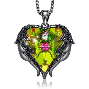 Geel Engel Vleugel Kettingen voor vrouwen Love Swarovski® Hart Pendant Hanger - Ketting 43cm +5cm